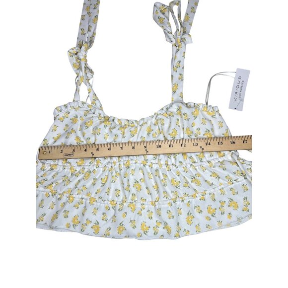 Kirious White Floral Smocked Crop Top 100% Polyester Size Large - Picture 6 of 9